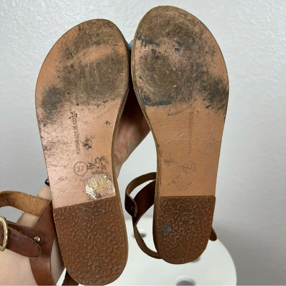 Ancient Greek Sandals Brown Drama Leather Strap Shoes Womens Size 7 WORN - Picture 9 of 10